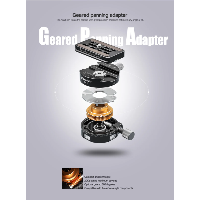 LeoFoto G4 Pro Four Way Geared Head with Geared Panning Adapter | Arca Compatible