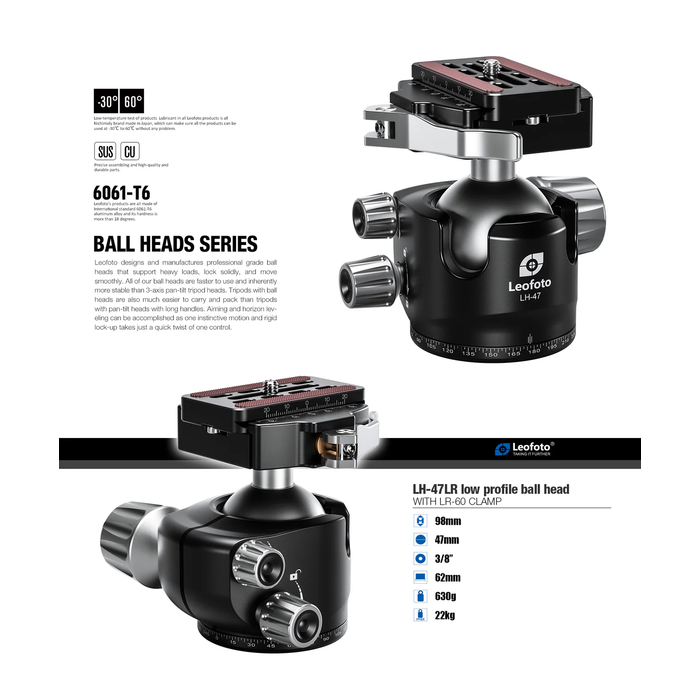 LeoFoto LH-47LR Ball Head with LR-60 Lever Release Clamp | Arca Compatible