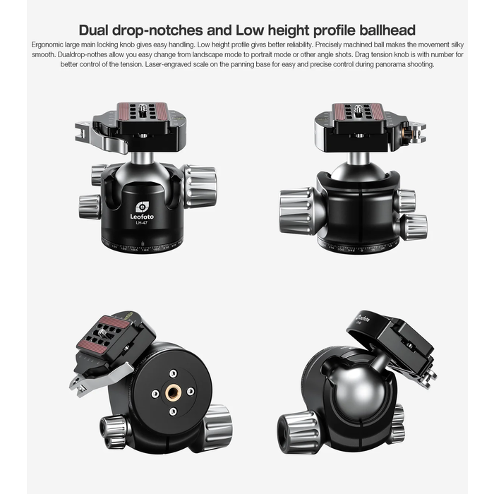 LeoFoto LH-47LR Ball Head with LR-60 Lever Release Clamp | Arca Compatible
