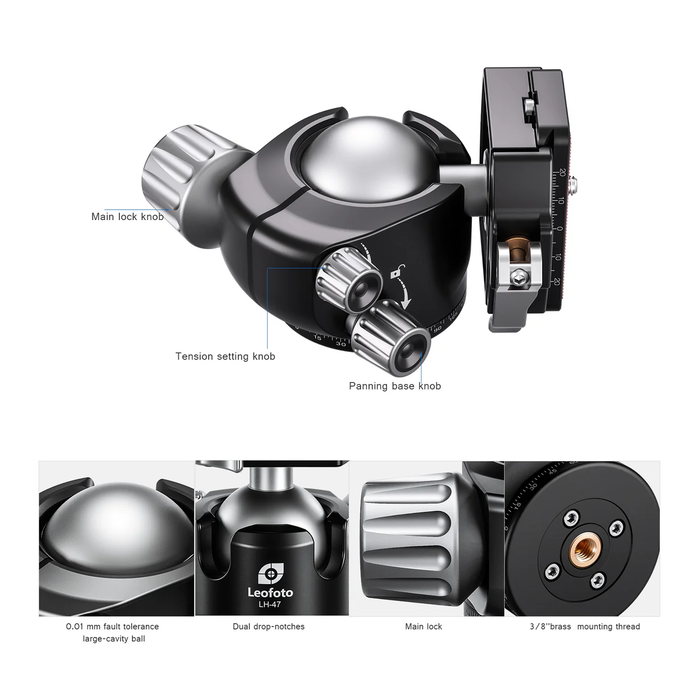 LeoFoto LH-47LR Ball Head with LR-60 Lever Release Clamp | Arca Compatible