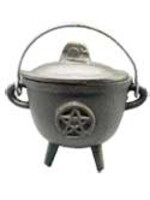 Cauldron w/lid & Pentagram  5 inch  cast Iron ICBR95