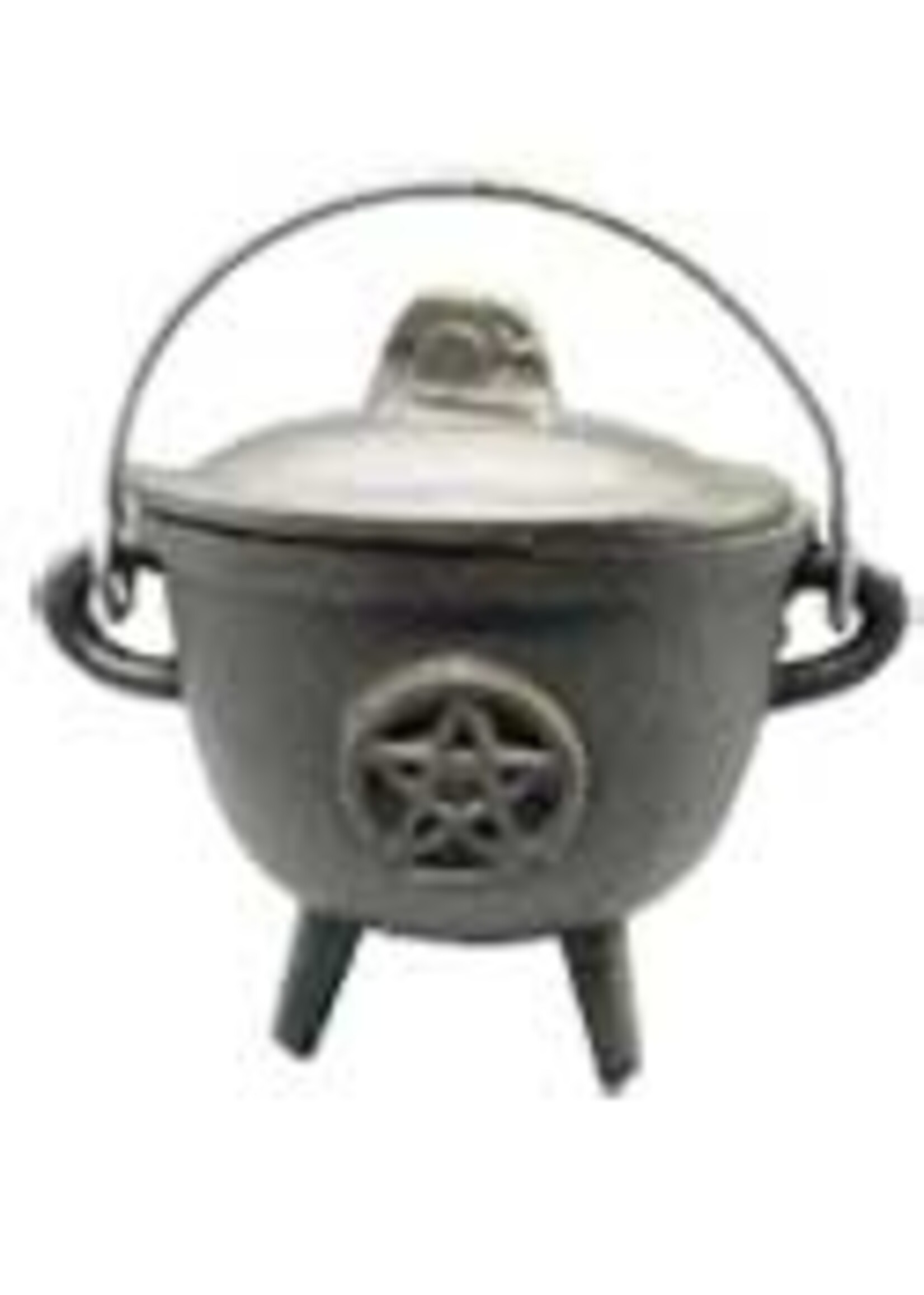 Cauldron w/lid & Pentagram  5 inch  cast Iron ICBR95