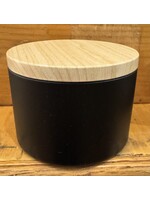 Tin 8oz Black with wood like lid