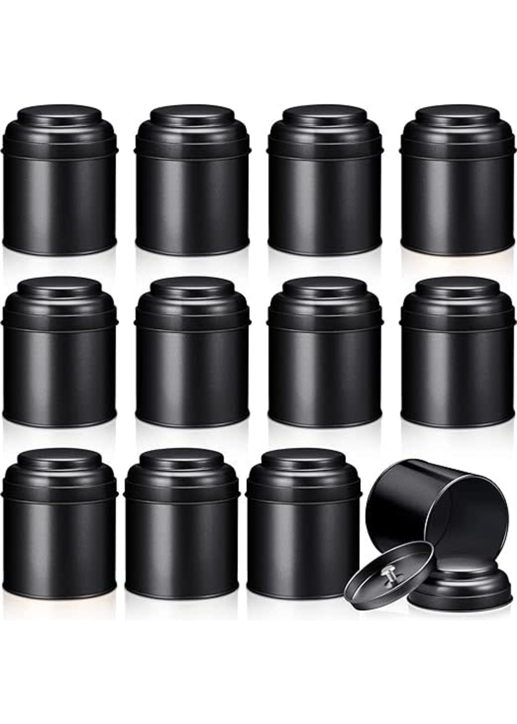 Canister Tin Tea  w/Double Lid 8 oz Black or Red