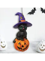 Ornament Black Cat on Spooky Glass Pumpkin  G-154