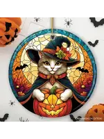 Ornament Enchanted Cat Witch Stained Glass 1861