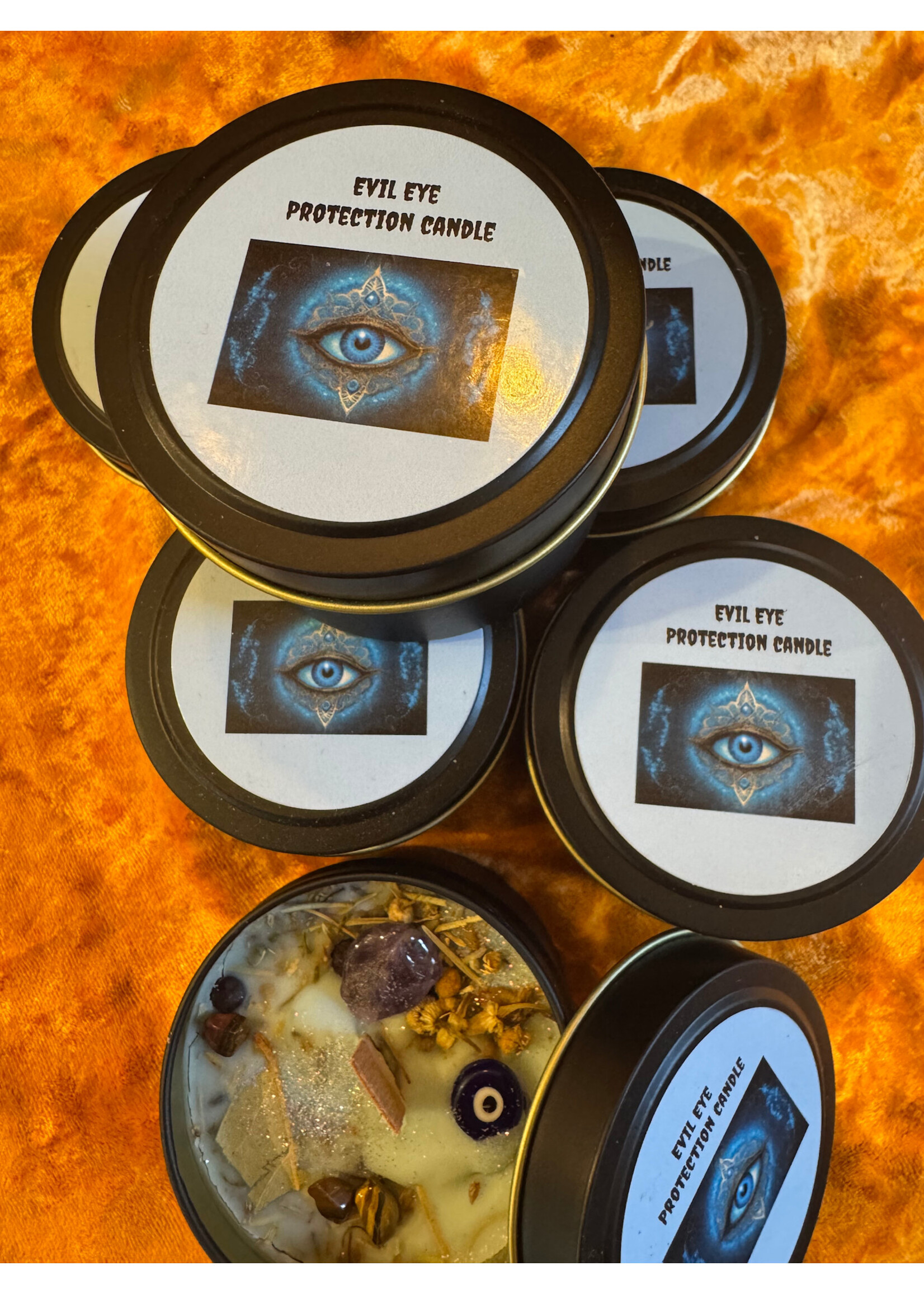 Evil eye protection candle tin