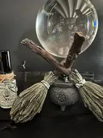 Crystal Ball with Cauldr and Brooms Stand