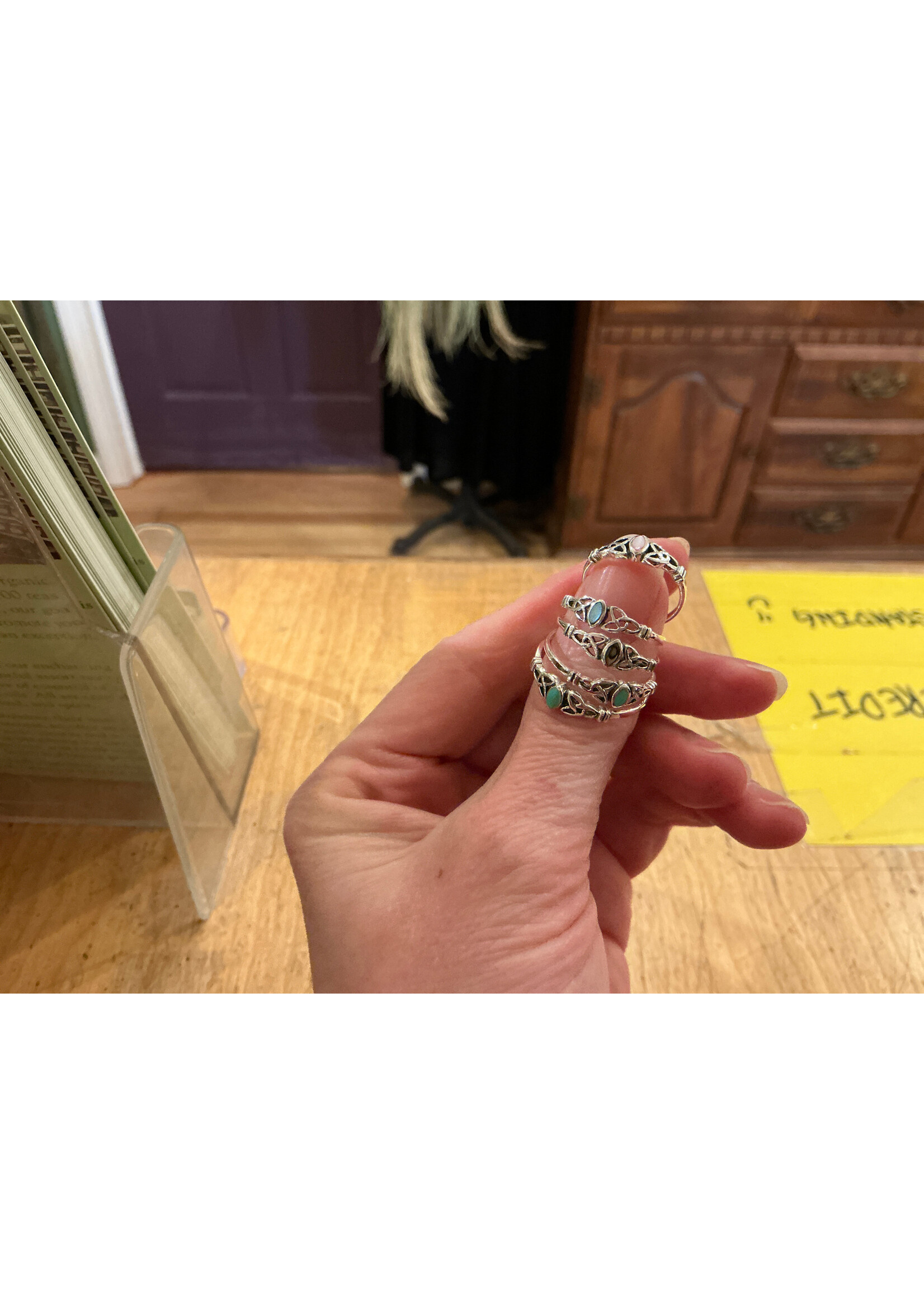 Ring abalone or turquoise knot inlay