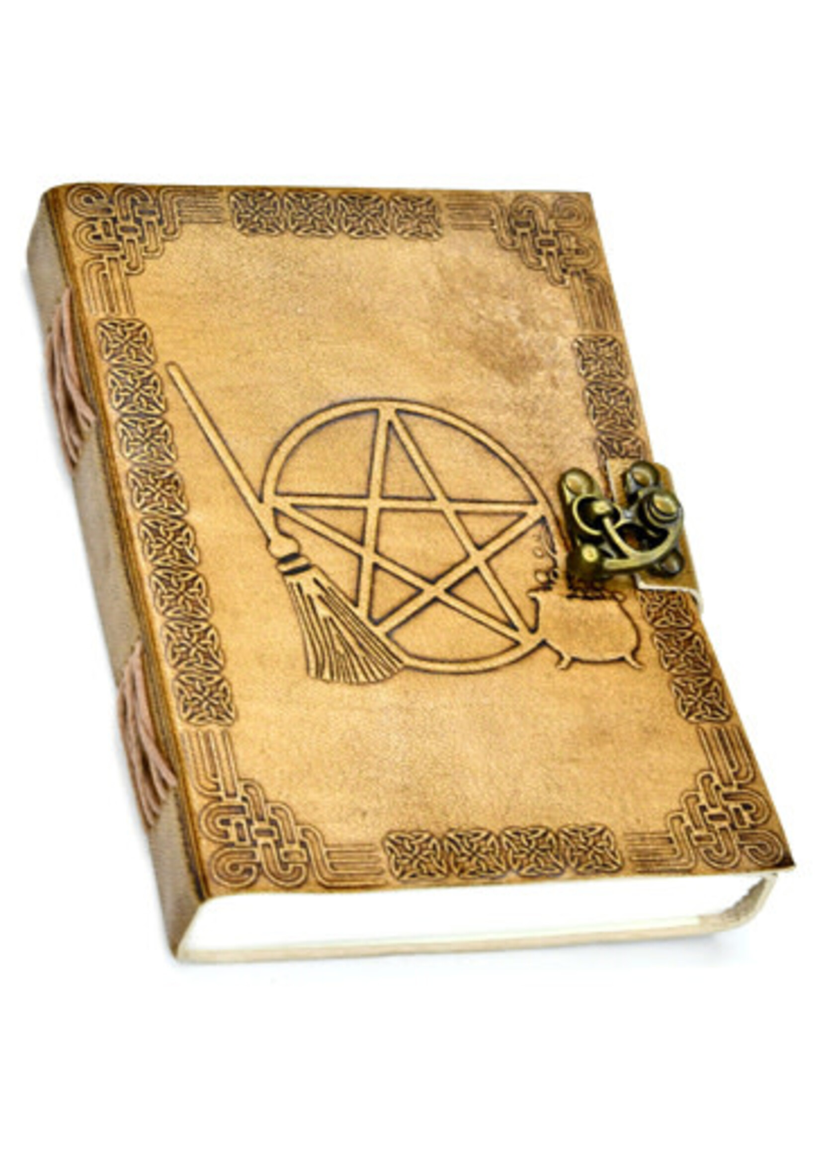 Book of Shadows  5" x 7" Broom Pentagram Embossed leather w/ latch