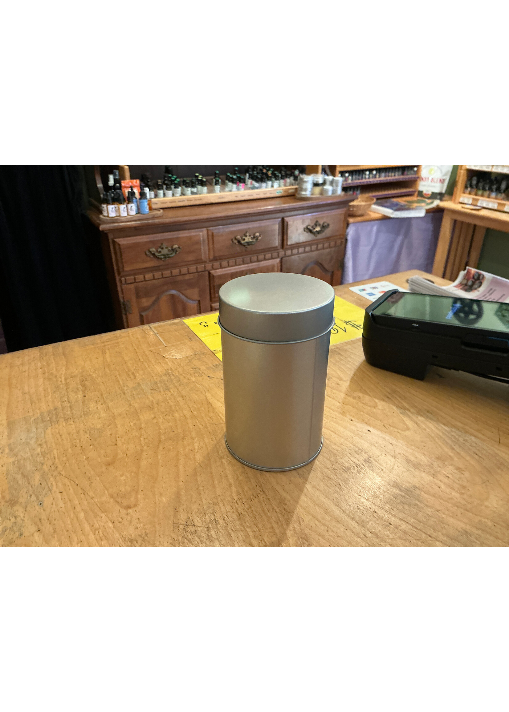 Tin Tea Container  12 oz silver