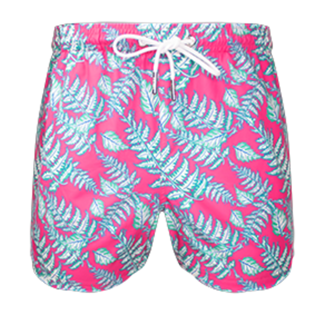 SWIMSHORT - CLASSIC CUT - PINK AND LEAVES