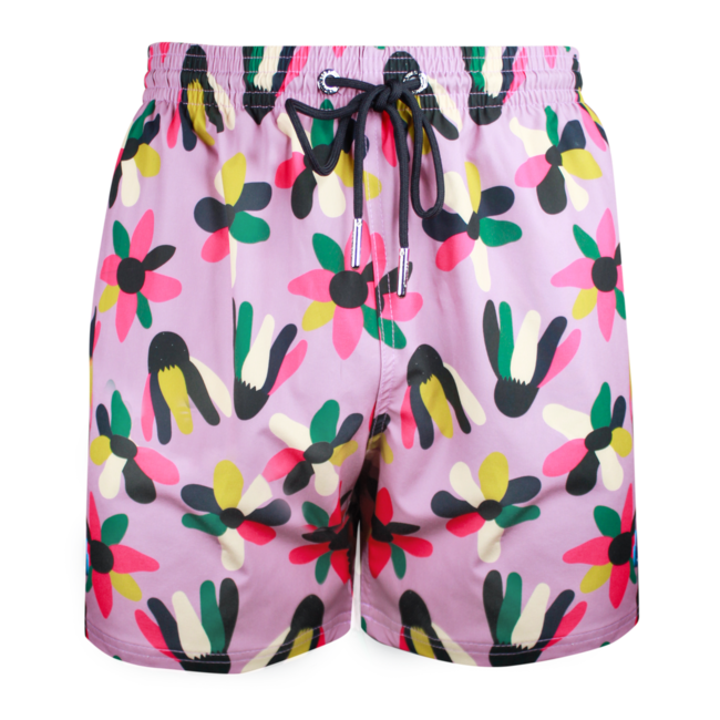 SWIMSHORT - CLASSIC CUT - PINK AND FLOWERS