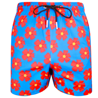 SWIMSHORT - CLASSIC CUT - BLUE AND RED FLOWERS
