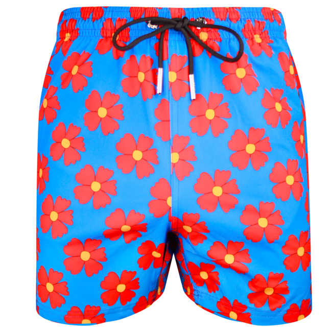 SWIMSHORT - CLASSIC CUT - BLUE AND RED FLOWERS