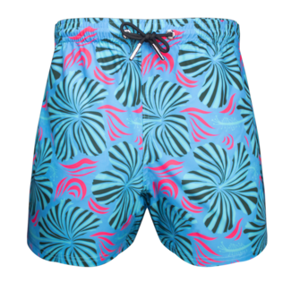 SWIMSHORT - CLASSIC CUT  - BLUE AND LEAVES