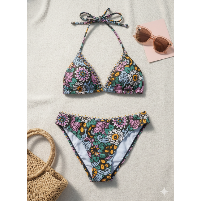 SWIMWEAR- BIKINI TRIANGLE- REVERSIBLE - GROOVY FLOWERS