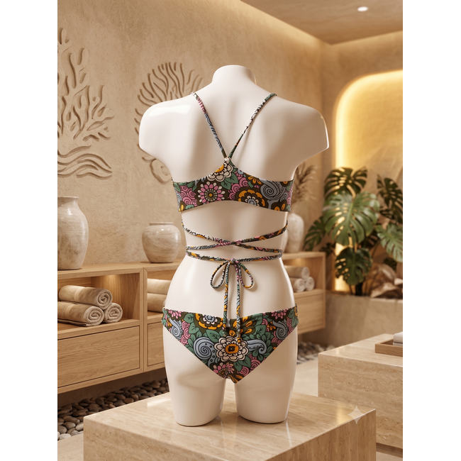 SWIMWEAR- BIKINI CROSSED - REVERSIBLE - GROOVY FLOWERS