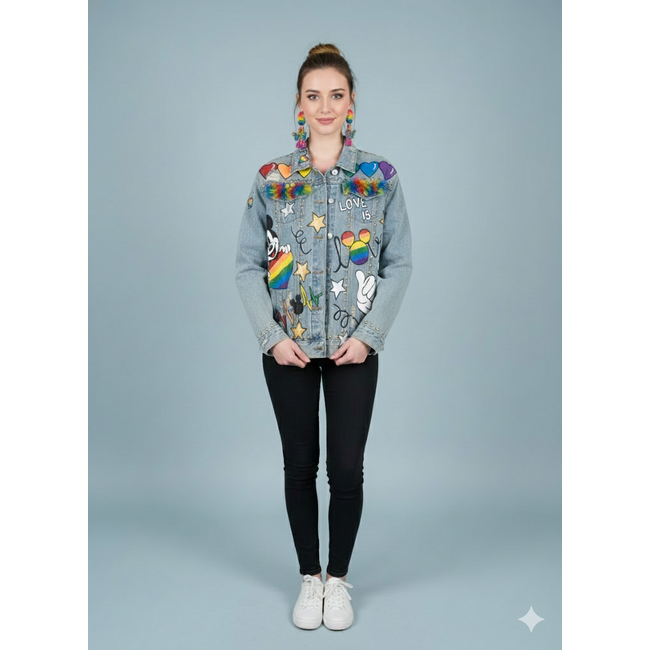 Corazon Partido JACKET - HAND-PAINTED DENIM JACKET - A Blue XLarge