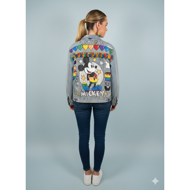 Corazon Partido JACKET - HAND-PAINTED DENIM JACKET - A Blue XLarge