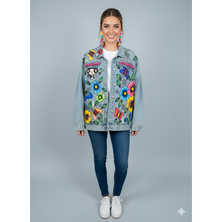 Corazon Partido JACKET - HAND-PAINTED DENIM JACKET - A Blue XLarge