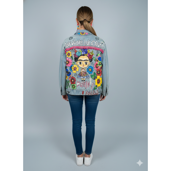 Corazon Partido JACKET - HAND-PAINTED DENIM JACKET - A Blue XLarge