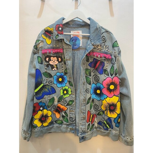 Corazon Partido JACKET - HAND-PAINTED DENIM JACKET - A Blue XLarge