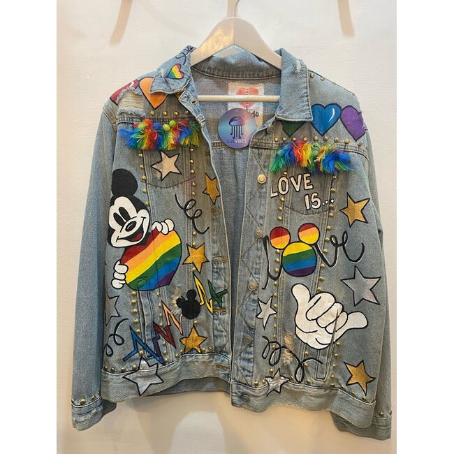 Corazon Partido JACKET - HAND-PAINTED DENIM JACKET - A Blue XLarge