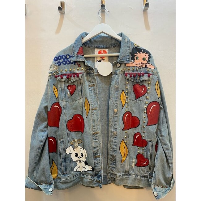 Corazon Partido JACKET - HAND-PAINTED DENIM JACKET - A Blue XLarge