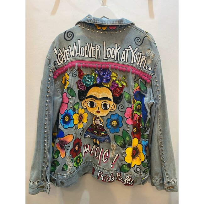 Corazon Partido JACKET - HAND-PAINTED DENIM JACKET - A Blue XLarge