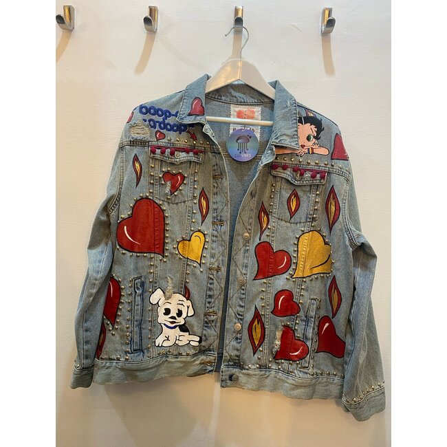 Corazon Partido JACKET - HAND-PAINTED DENIM JACKET - A Blue XLarge