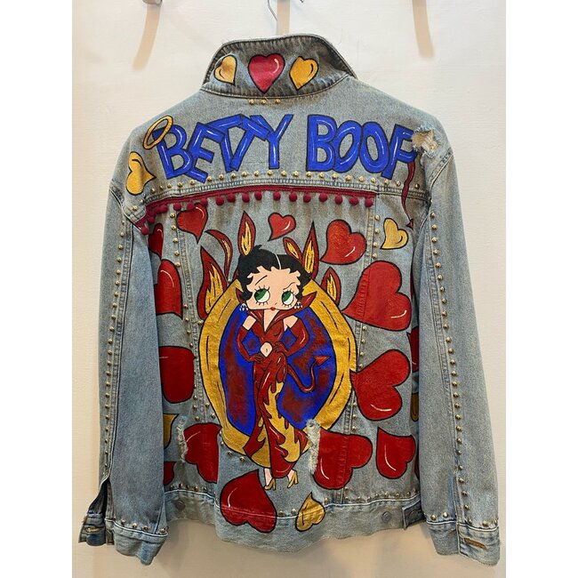 Corazon Partido JACKET - HAND-PAINTED DENIM JACKET - A Blue XLarge
