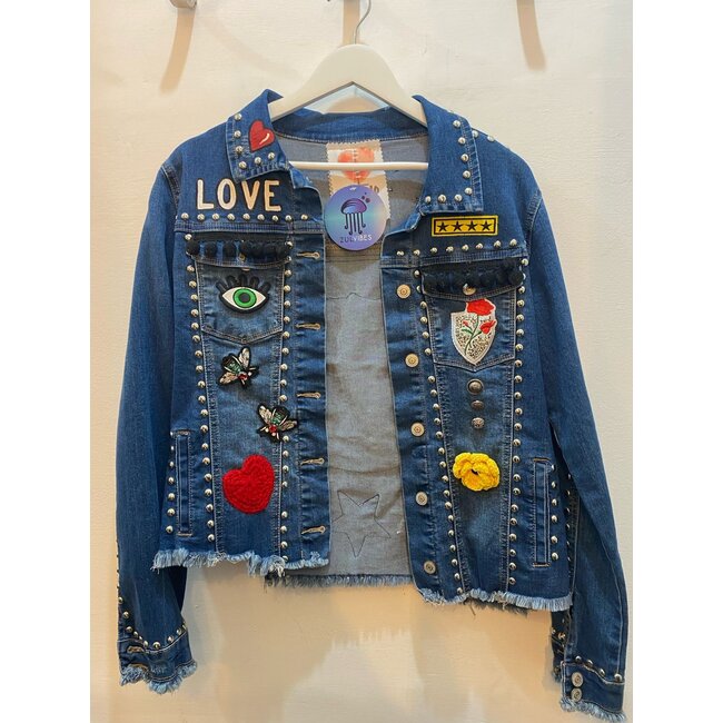 Corazon Partido JACKET - HAND-PAINTED DENIM JACKET - H Blue Large