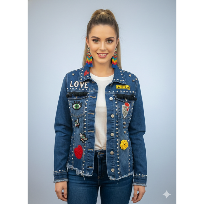 Corazon Partido JACKET - HAND-PAINTED DENIM JACKET - H Blue Large