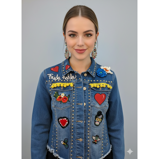 Corazon Partido JACKET - HAND-PAINTED DENIM JACKET - H Blue Large