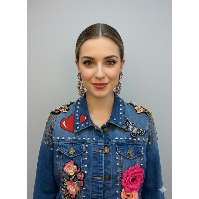 Corazon Partido JACKET - HAND-PAINTED DENIM JACKET - H Blue Large