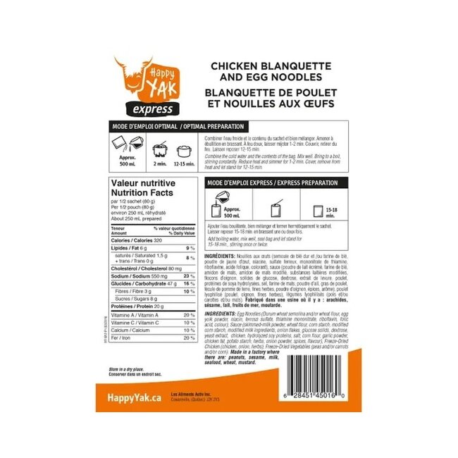 Blanquette De Poulet Et Nouilles Aux Oeufs Happy Yak 160G