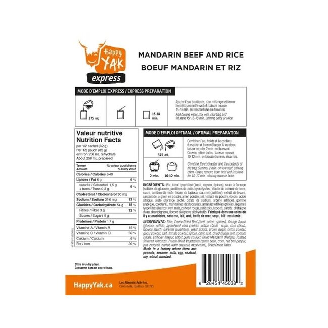 Happy Yak Mandarin Beef And Rice 165G