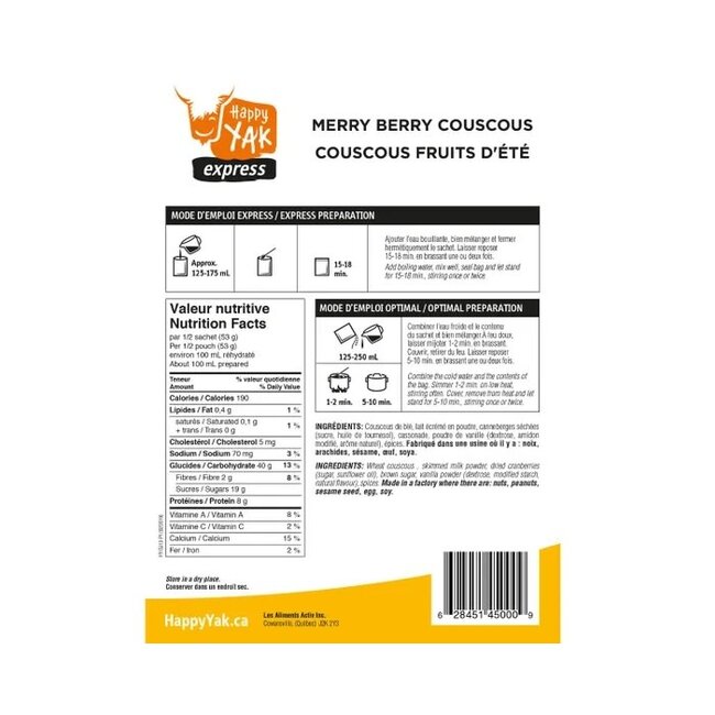 Couscous Fruits D'Été Happy Yak 105G