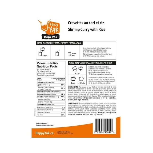 Happy Yak Shrimp Curry With Rice 175G