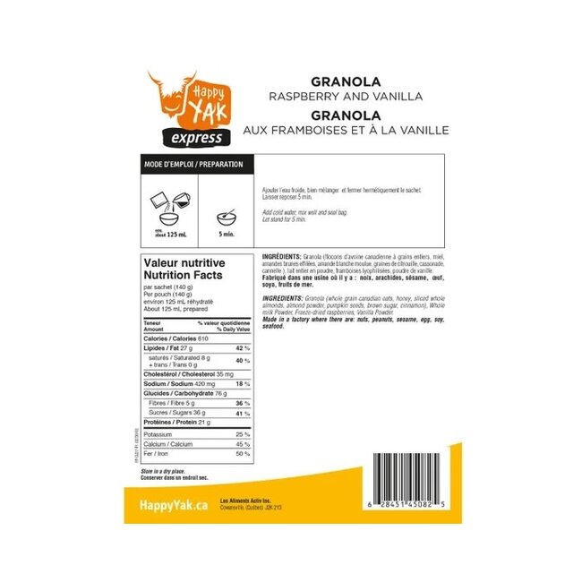 Granola Aux Framboises Et À La Vanille Happy Yak 140G