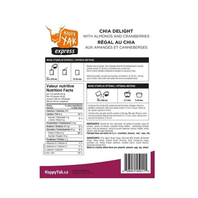 Régal Au Chia Aux Amandes Et Canneberges Happy Yak 900G