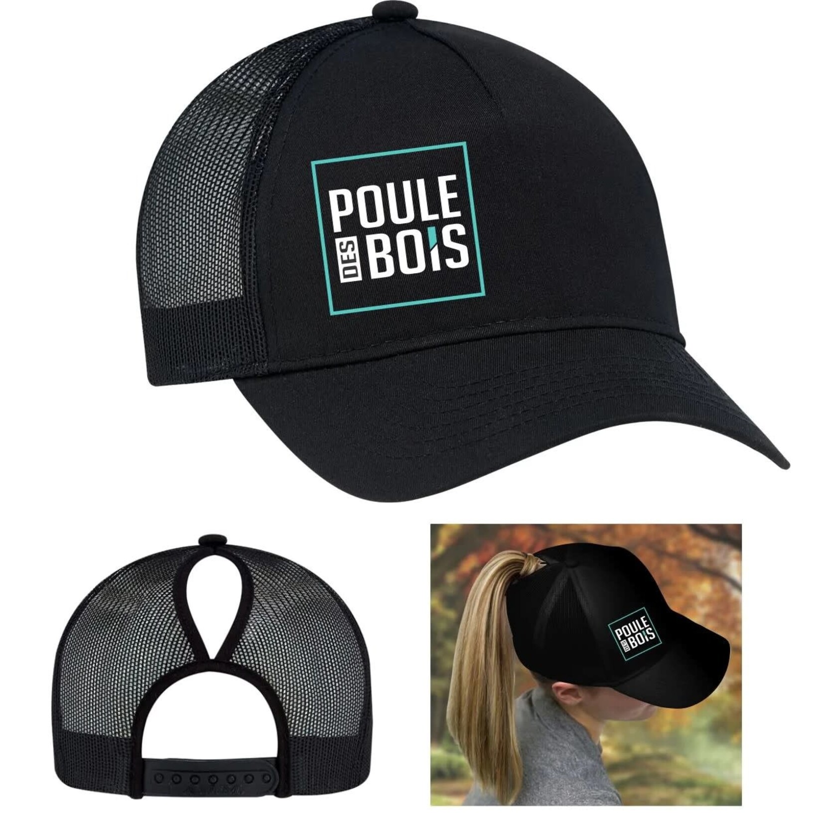 POULE DES BOIS Casquette Poule Des Bois À Couette Noir Logo Turquoise