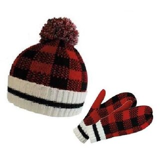 JACKFIELD Jackfield Tuque and Mitten Set Women's Checkered Red/Black