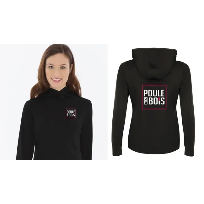 Hoodie Poule Des Bois Noir Logo Rose