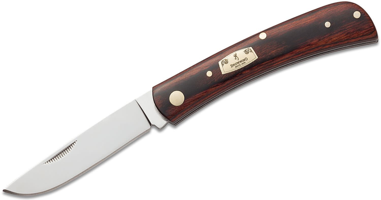 Couteau Sauvetage BROWNING Lame Acier 8,5 cm Manche Acier & Bois 12 cm