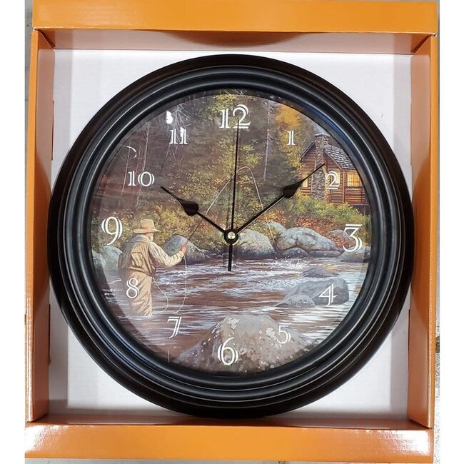 Horloge 16'' Avec Paysage Pêche À La Mouche