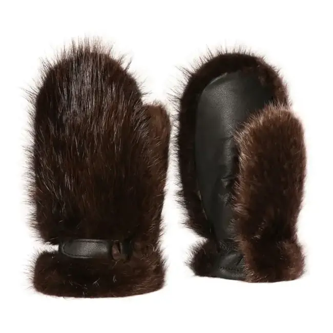 Bilodeau Natural Beaver Fur Short Mittens Unisex
