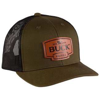 BUCK KNIVES Buck Knives Trucker Cap Leather Patch Green Od