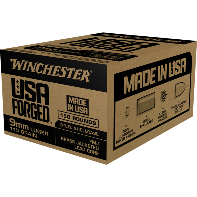 Winchester USA Forged Ammunition Cal. 9mm Luger 115Gr FMJ - Pack of 150